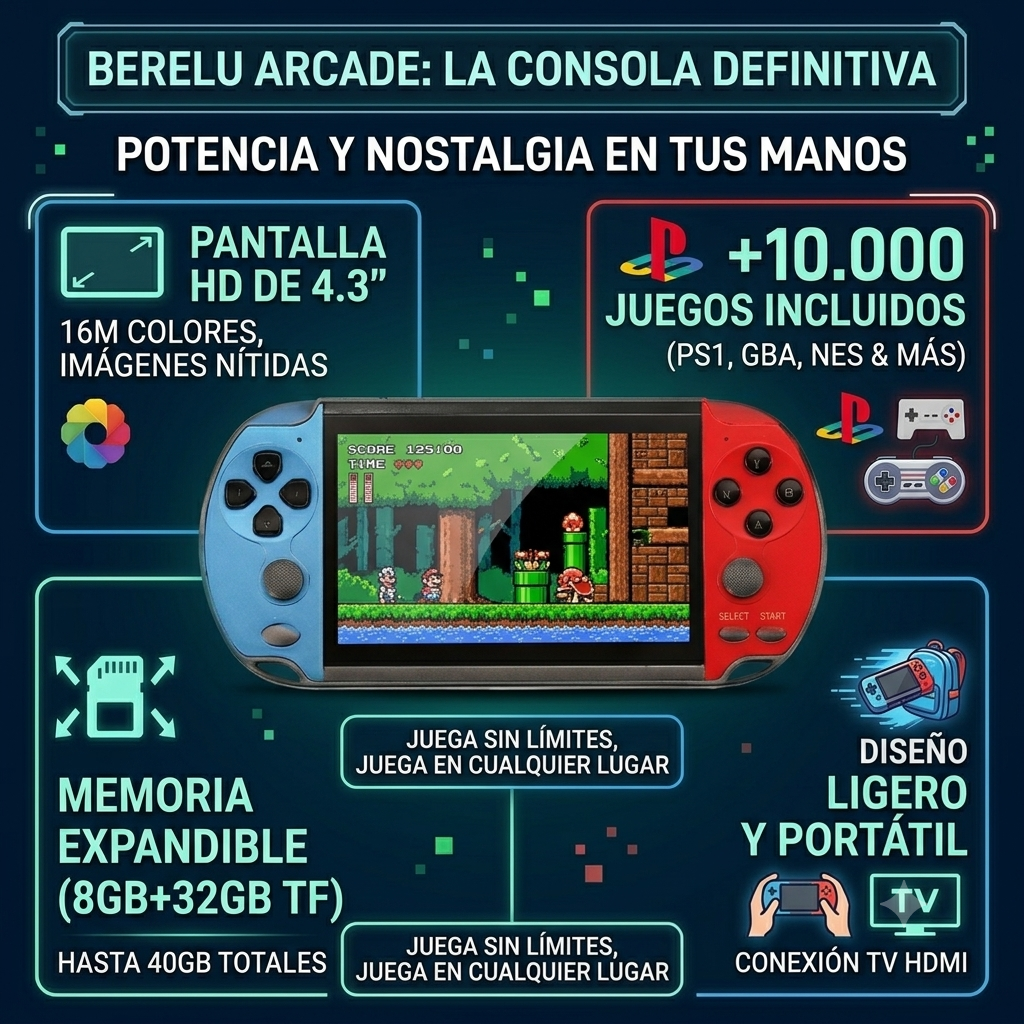 Berelu Arcade Portátil de 4.3" con +10.000 Juegos